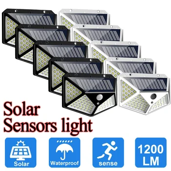 100 LED סולארית קיר אור חיצוני עמיד למים מנורה סולרית PIR חיישן תנועה אנרגית שמש שמש אור רחוב המדרגות גן עיצוב