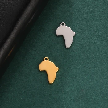 10pcs/Lot נירוסטה אפריקה מפה קטנה תליון לאומי קסם חלול מוצק DIY להכנת תכשיטים סיטונאי שרשרת עגיל