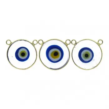10Pcs מטבע עגול בצורת עין הרע מעגל תכשיטי זהב צבע כחול כהה זכוכית קריסטל תכלת תליון אבן