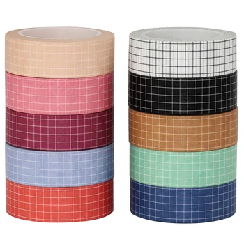 10PCS צבעוניים Washi Tape פשוט צבע טהור משובצת להגדיר DIY מדריך קישוט מדבקה הספר/ציוד למסיבות