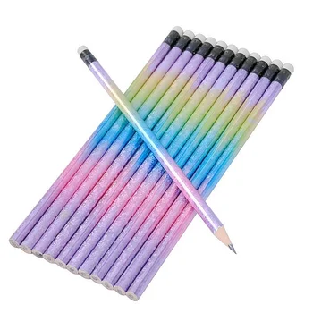 12PCS לייזר קשת עיפרון HB שיפוע חמוד עפרונות צבעוניים ציור עיפרון להגדיר לילדים תלמיד מצייר ציוד לבית הספר