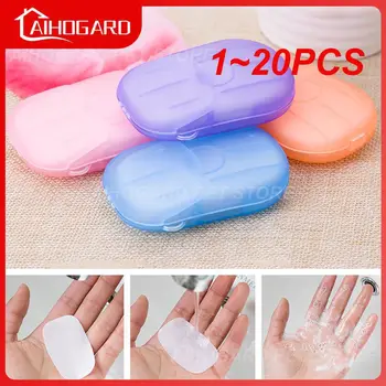 1~20PCS חד-פעמי קופסאות סבון נייר ניידת שטיפת תיבת ריחניים פורסים יריעות מיני סבון נייר נסיעות נייד סבון כלים