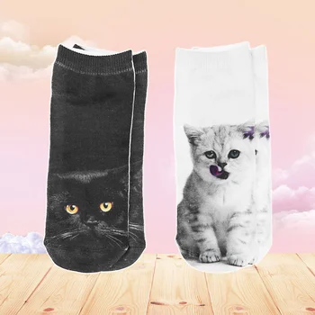 2 זוגות אופנה 3D חתול מודפס נשים מזדמנים גרביים יוניסקס חתך נמוך הקרסול גרביים (905+658)