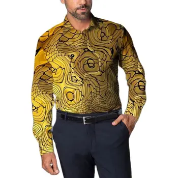 2023 האביב החם החדש של גברים האירופי קוד 3D מודפס הוואי חולצת שרוול ארוך דק העליון גברים