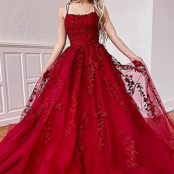 2023 לילך תחרה שמלות לנשף רצועות ספגטי Vestido De Fiesta פתוח בגב קו לנשים נשף שמלות ארוך רשמי שמלות ערב