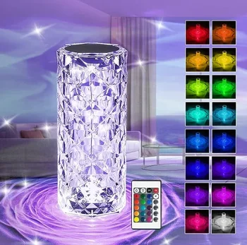 3/16 צבעים RGB LED קריסטל מנורת שולחן רוז מקרן אור USB מגע מתכוונן רומנטי יהלום אווירה, תאורה הביתה.