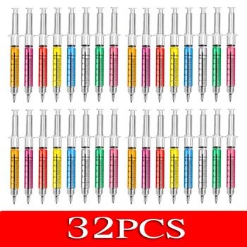 32pcs הזרקה סוג כדור נקודת עט רופא אחות מתנה נוזל צבע העט מזרק עטים