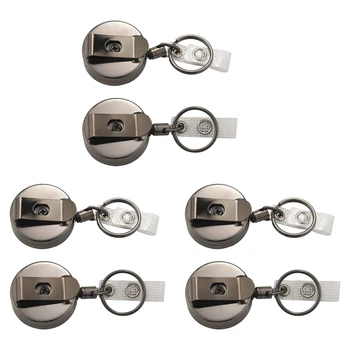 6 Pack נשלף תג בעל סליל,מתכת תג זיהוי מחזיק עם תפס חגורה טבעת מפתח עבור כרטיס שם מחזיק מפתחות שחור