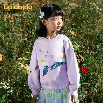 Balabala ילדים ילדה החולצה אביב עם שרוולים ארוכים נצנצים קישט אופנתי אופנה החולצה