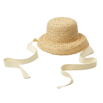 F62D גדול ברים שטוח המגבעת עבור בנות לסרוג כובע קש הפעוט בונה רפיה הכובע
