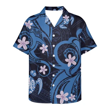 Hycool יוקרה איש החולצה פולינזי השבט הוואי פרח הדפסה מזדמן בגדי גברים שרוול קצר חולצה одежда для мужчин