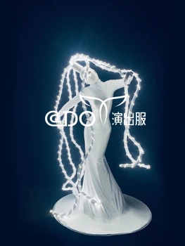 LED זוהר חצאית ליל כל הקדושים המפלגה cosplay השמלה בר מועדון גוגו להראות לבן LED תמנון תחפושת
