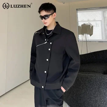 LUZHEN מעילי גברים מגמת אופנה אסימטריים נישה עיצוב כהה מזדמן מעיל קוריאני סגנון מוצק צבע רופף הגאות הלבשה עליונה 0e7eb2