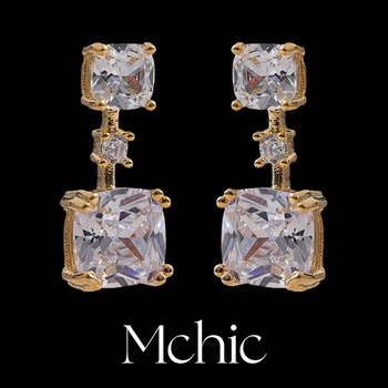 Mchic עדין מבריק דמוי יהלום מרובע קטן עגילים מעודנים אופנה נחושת תכשיטים украшения 2024 бижутерия מתנה
