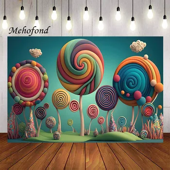 Mehofond צילום רקע מצויר Lollipop ארץ הממתקים קנדי נערת יום ההולדת עוגה לרסק קישוט רקע צילום סטודיו