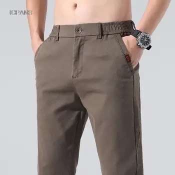 Mens ישר סלים מקרית מכנסי ג 'ינס לעסקים קלאסי מכנסיים בשביל זכר Elatic המותניים שחור רוכסן כיס מכנסי ג' ינס סתיו
