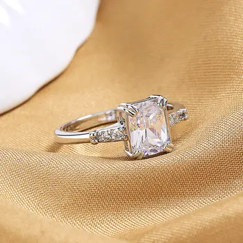 S925 כסף סטרלינג 6/7/8# פשוטה, תכליתית מרובע מצופה טבעת לנשים אופנה קסם האירוסין לחתונה מתנה תכשיטים מסיבת