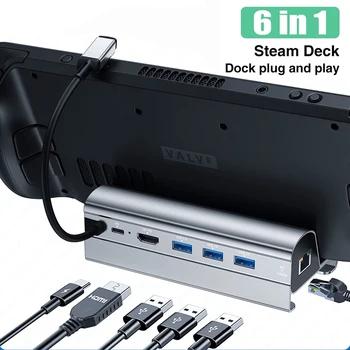 אדים הסיפון הרציף 6 ב 1 קיטור הסיפון לעמוד אביזרי USB 3.0 HDMI 4K@60Hz 1000Mbps Ethernet USB-C משטרת 100W קיטור הסיפון האב.