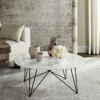 אוסף מאריס מודרני לכה לבן עגול ורצוף הרגל שולחן קפה בבית קפה בפינת הסלון רהיטים ריהוט כסאות