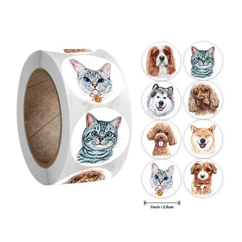 אופנה שונים חתולים, כלבים, חיות מדבקות 500pcs/גליל דבק תווית עיצוב אלבומים מחברת הילדים תגמולים נייר מדבקה