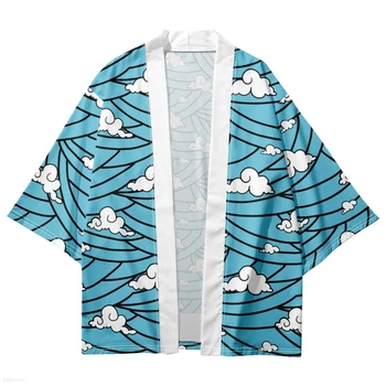 בתוספת גודל 5XL 4XL 6XL חופשי נשים גברים Cloud Print לבוש יפני מסורתי כחול קימונו קרדיגן לקיץ 2023 Haori