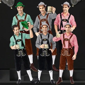 גברים בווארי מסורתי בירה זכר החולצה Rompers קצרים להגדיר Cosplay ליל כל הקדושים פסטיבל המפלגה תלבושת גרמנית אוקטוברפסט תחפושות