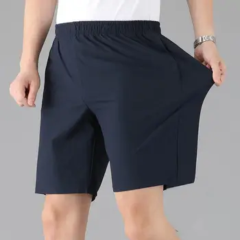 גברים מכנסיים קצרים גבוהה המותניים אלסטית חגורת גברים מכנסיים קצרים כיסי רוכסן רחב הרגל כושר קצרים מוצק צבע אמצע בגילאי קרח משי קצרים.