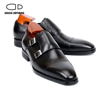 דוד Saviano כפול נזיר רצועות גברים נעלי המשרד עסק אופנה עור אמיתי עבודת יד רשמי שמלת מעצב נעליים לגברים