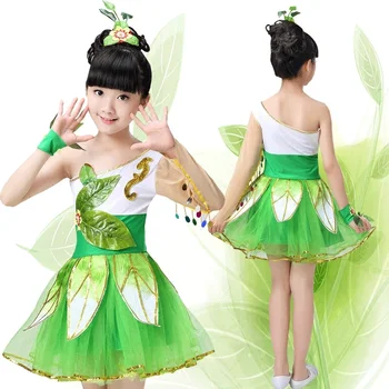 דשא תלבושות לבלט ילדים מופעי מחול לקחת את יסמין ירוק במהירות צעיף ארוך עלים ילדים בגדים