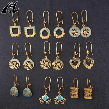 האחרון יוקרה בדובאי ערבית תכשיטים ואביזרים מצופה זהב Kundan היוונית מפתח מלבן זרוק עגילים