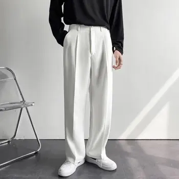 הגברים עטופים באגי המכנסיים האישיות עיצוב צבע מוצק ישר פרימיום מזדמנים מכנסיים פשוטים, מכנסיים 2023 אביב