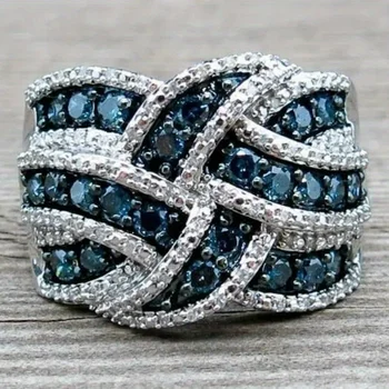 החתונה החדשה קריסטל כחול מצופה אבן מוצק צבע כסף לארוג טבעת אירוסין עבור נשים תכשיטי יוקרה