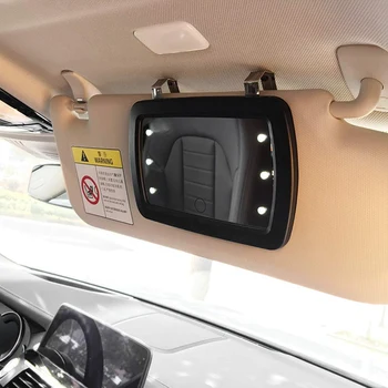 המכונית מגן השמש מראה עם אורות LED איפור שמש הצללה מראה קוסמטית קליפ איפור במראה עם מסך עיתונות לנשים