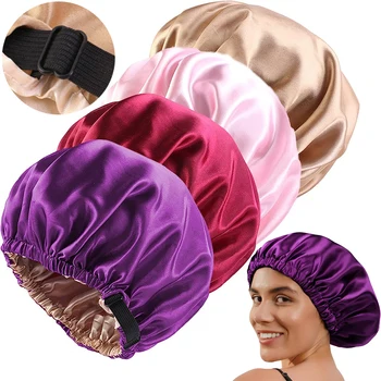 הפיך סאטן בונט שיער כובעי שכבה כפולה להתאים לישון בלילה קאפ כיסוי ראש כובע מתולתל נשים, עיצוב שיער ואביזרים