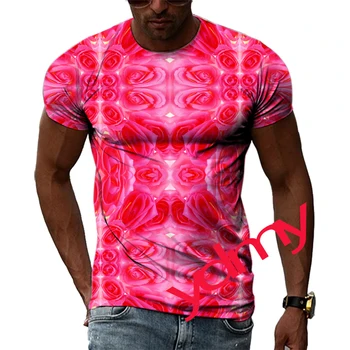 הקיץ חדש מגמת אופנה משובצת תבנית רוז גברים חולצות מזדמנים הדפסת 3D היפ הופ Tees אישיות צוואר עגול שרוול קצר חולצות