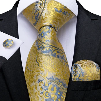 הקשרים של גברים זהב כחול פייזלי משי ז ' קארד ארוגות חתונה נשף אביזרי יוקרה עניבה כיס מרובע חפתים מתנה לגברים