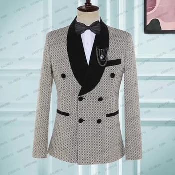 חליפה של גבר להגדיר עבור החתונה בלייזר חאקי סריג שחור קלאסי דפוס חתיכה אחת Slim Fit עסקית רשמית יוקרה ' קט 2023
