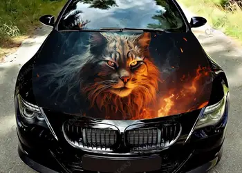 חתלתול חתול עם אש חיה מכסה המנוע של מכונית מדבקות משאית מדבקות ויניל מדבקה גרפי לעטוף מדבקות משאיות מכוניות בונט ויניל