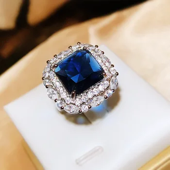 יוקרה חדש סט נסיכה כיכר יהלום פתיחת טבעת של נשים אופנה Tanzanite ספיר טבעת האירוסין