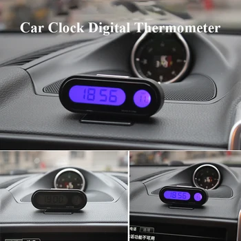 מיני אלקטרונית המכונית שעון זמן, שעון אוטומטי שעונים זוהר מדחום דיגיטלי LCD עם תאורה אחורית תצוגה מכונית סטיילינג ואביזרים