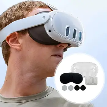 מקרה TPU עבור Meta Quest 3 VR משקפיים מארח כיסוי מגן שקוף תיק + ג ' ויסטיק Caps + עדשה סרט מגן + עדשה C C8P8