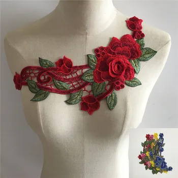 סגנון אופנה רקמה תלת ממדים פרחים חלול תחרה צווארון קישוט DIY בגדים תפירה אבזרים תחרה בד