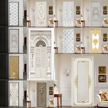 סגנון אירופאי ארמון הדלת מדבקות לסלון מדבקות קישוט חדר השינה ארון הזזה דלת חידוש דלת מדבקות