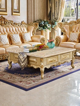 סגנון אירופאי השיש תה השולחן, שמפניה בצבע מרובע תה השולחן, high-end כל רהיטים מעץ מלא