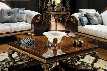 סגנון אירופאי שולחן קפה מרובע הרכבה מוצק עץ התה שולחן מגולפות הרהיטים בסלון השיש בצד כמה מפואר