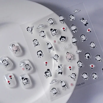 סומו יפני עיצוב 5D מובלט תבליטים דבק עצמי נייל ארט קישוטים מדבקות חמוד קריקטורה 3D מניקור מדבקות סיטונאית