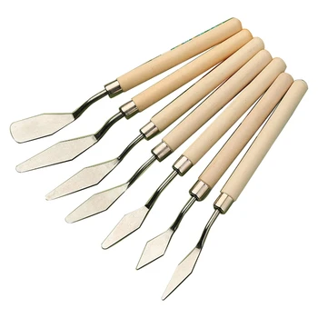 סכין ציור נירוסטה מרית סכין צבע שמן סכינים ידית עץ גמיש עבור אמן 7pcs