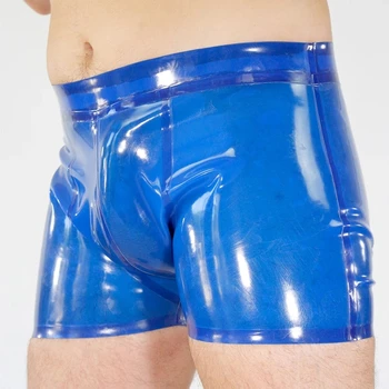 סקסית Latex טבעי אנשים בוקסר נקי גומי כחול מכנסיים קצרים תחתונים מותאם עשוי בעבודת יד תחפושות