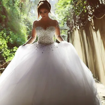 ערבית בציר ארוך שרוול שמלת החתונה 2022 חרוזים קריסטל מתוקה שמלת נשף שמלת החתונה Vestido De Noiva