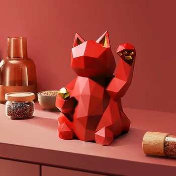 פשוט שרף פסל קסם חתול פיסול גיאומטריים בעלי חיים צורת החפץ קישוט שולחן המרפסת קישוט דגם ארט
